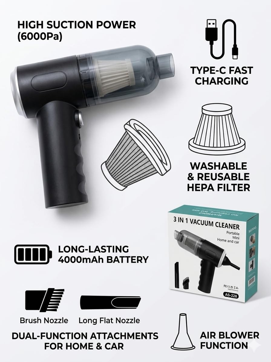 3-in-1 Mopping Mini Vacuum Cleaner
